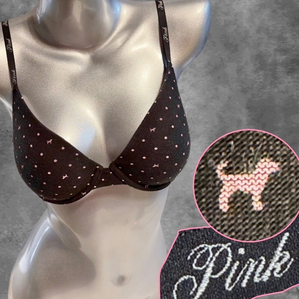 PINK dog Victorias Secret lightly lined tshirt bra 34C convertible cross strap